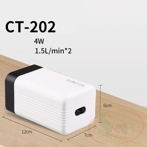 Máy sủi oxy Sunsun CT 201, 202, 402, 404 thổi khí siêu êm 1, 2, 4 vòi bể cá tép