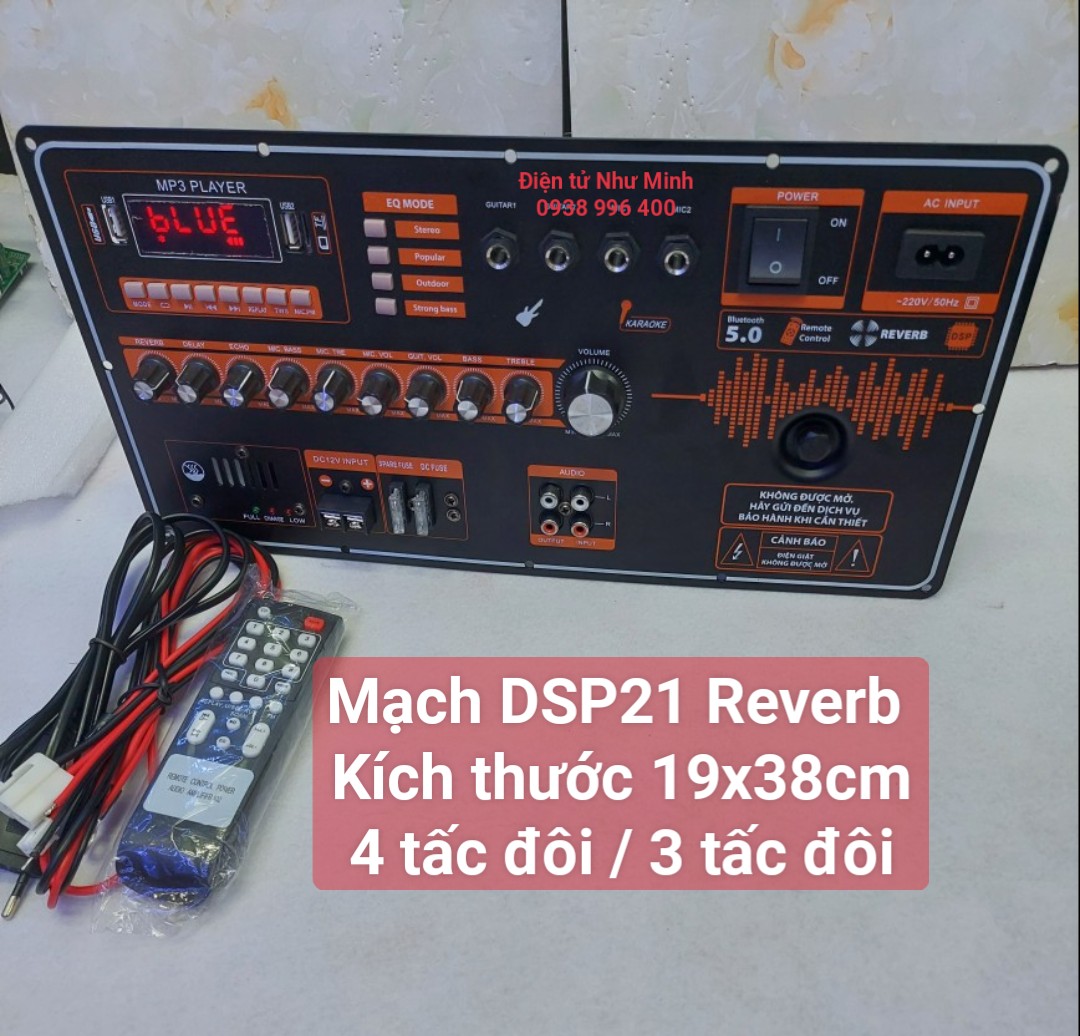 Mạch loa kéo 4 tấc đôi DSP 21 + Mic thân xanh chống hú