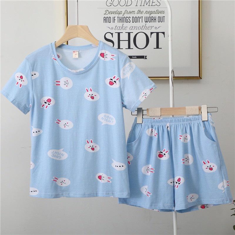 Bộ đồ cotton tinh khiết mùa hè ngắn tay quần đùi bộ đồ Hàn Quốc in hình dễ thương dịch BK07