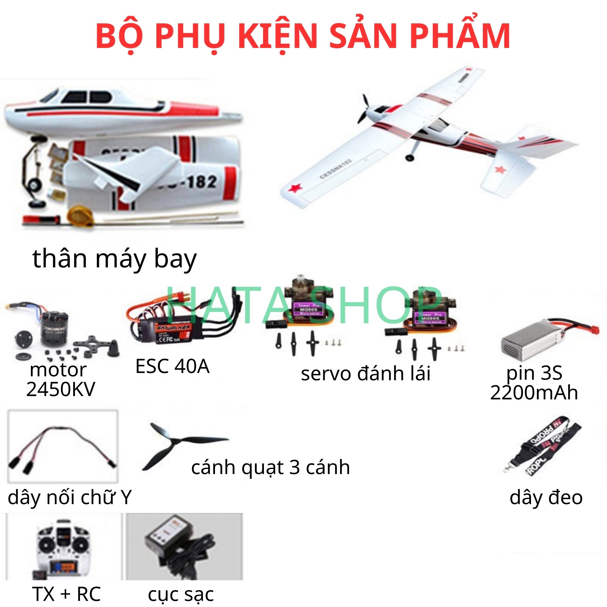 [Mẫu Mới] Máy Bay Cánh Bằng Cessna 182 Plus Sải Cánh Dài 1m2 Size Lớn Chống Rơi Vỡ Chất Liệu EPO