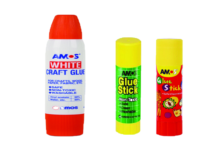 Bộ sản phẩm keo sữa white AMOS WHITE CRAFT glue 34ml + 02 Hồ khô 8g AMOS WHITE GLUE STICK (màu xanh và màu đỏ)