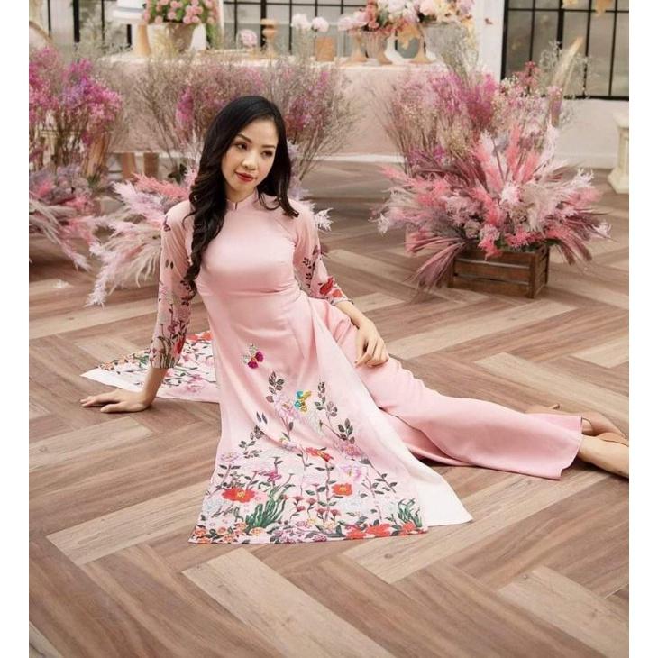 SÉT BỘ ÁO DÀI 4 TÀ IN HOA CAO CẤP