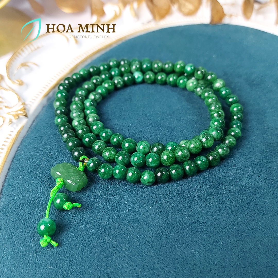 Vòng tay chuỗi 108 hạt Cẩm Thạch Sơn Thủy size 6 li phối charm hoa sen mã não, phong thủy bình an may mắn không kén mệnh