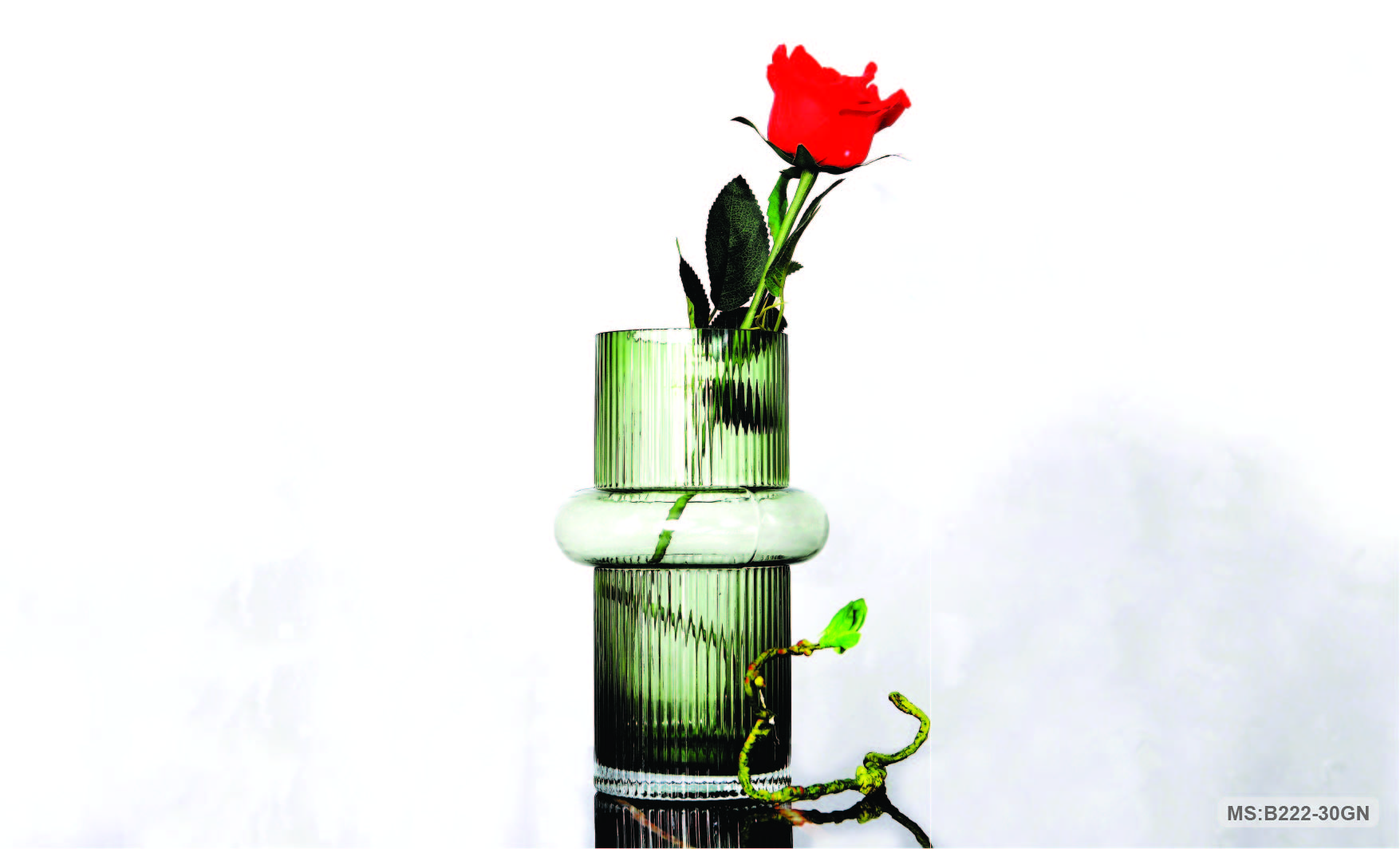 Lọ hoa thủy tinh cao cấp kiểu dáng đốt ống tre 30cm - Phong cách Bắc Âu sang trọng -Lọ thủy tinh B222-30GN