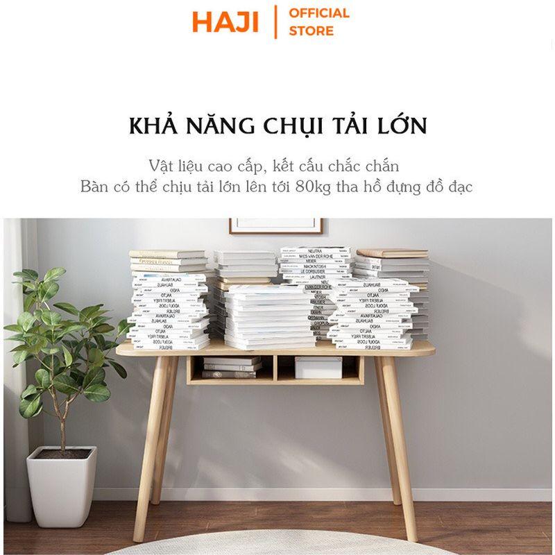 Bàn làm việc tại nhà HAJI, Bàn học thông minh có ngăn để vật dụng thiết kế tối giản hiện đại chân gỗ sồi chắc chắn A185