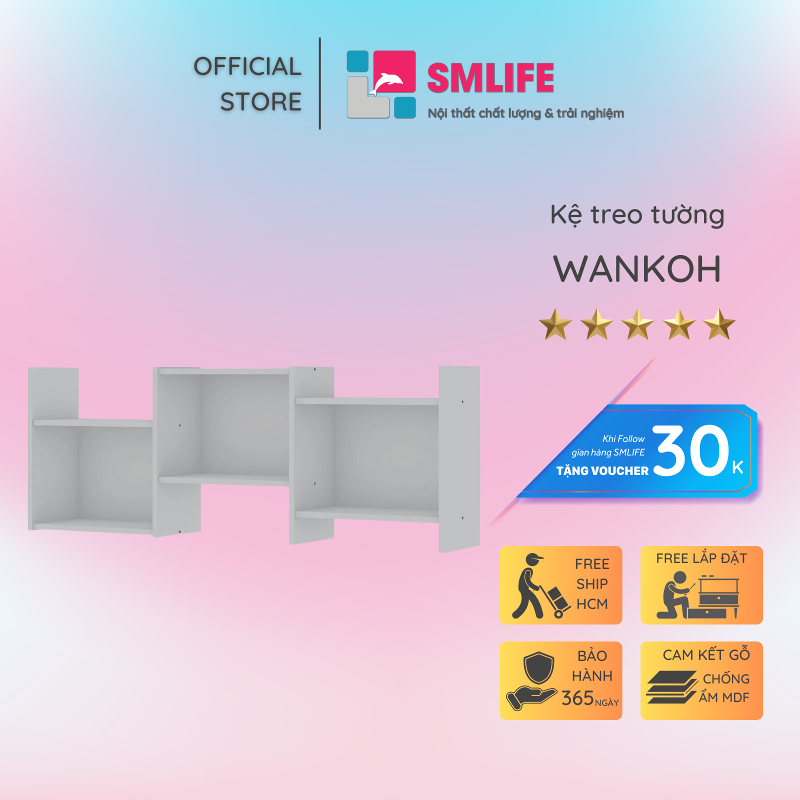 Giá đỡ sách trưng bày phòng khách treo tường SMLIFE Wankoh