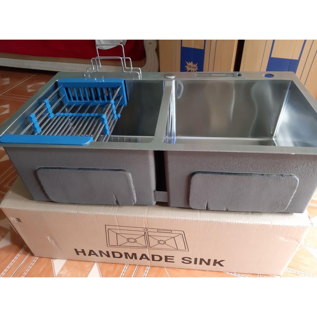 CHẬU RỬA CHÉN INOX 304, 82cm*45cm*23cm,CÓ VẮT DAO,ÚP THỚT CHUẨN INOX 304