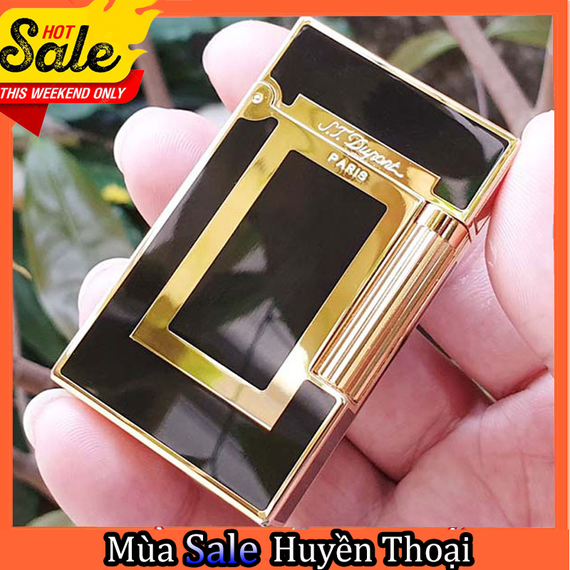 Vỏ Hột Quẹt Bật Lửa Dupont D151V Họa Tiết Sơn Mài Đen Ô Vuông Vàng Đẹp Độc Lạ - Dùng Gas Đá Cao Cấp