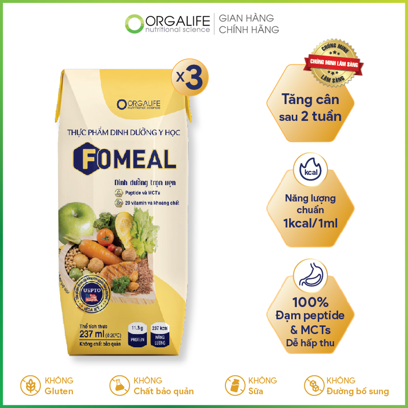Lốc 3 hộp thực phẩm dinh dưỡng y học Fomeal 237ml/hộp - Dinh dưỡng cho người bệnh, kém hấp thu, phục hồi nhanh chóng