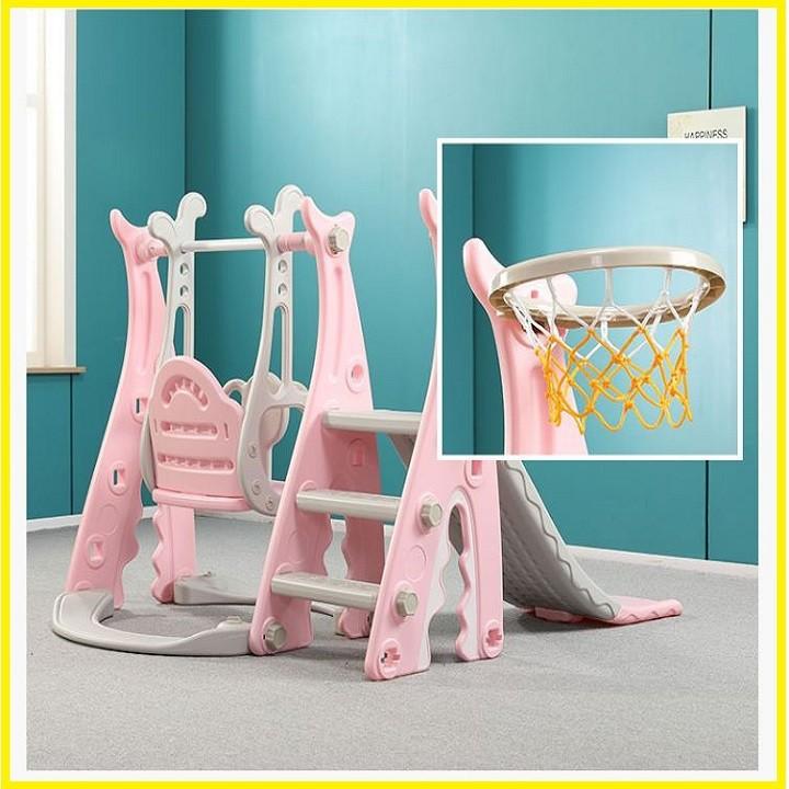 Bộ cầu trượt cho bé + xích đu bóng rổ mẫu tiêu chuẩn