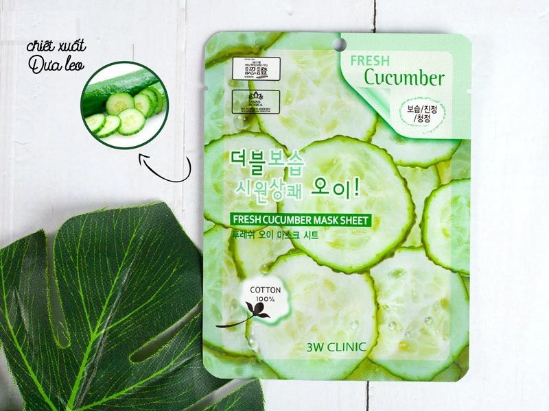 Combo 5 Mặt nạ dưỡng ẩm chiết xuất từ dưa leo 3W CLINIC FRESH CUCUMBER MASK SHEET 23ml x 5