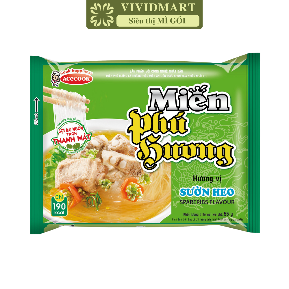 ACECOOK - Miến Phú Hương hương vị Sườn heo, Miến Phú Hương Sườn heo, Miến ăn liền Acecook (55g/gói)