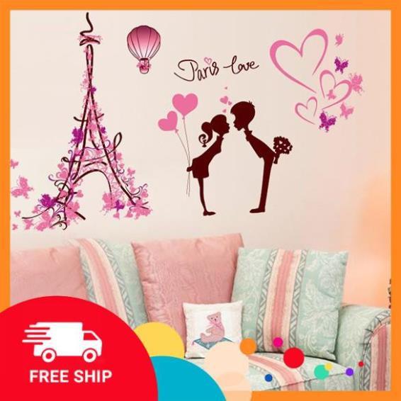 ️️ Decal dán tường Uyên ương trái tim hồng
