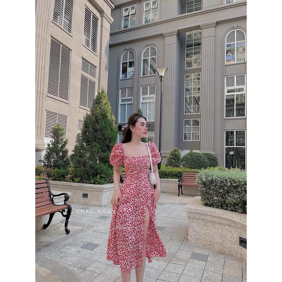 VÁY HOA NHÍ XẺ TÀ TAY BỒNG CHO NỮ