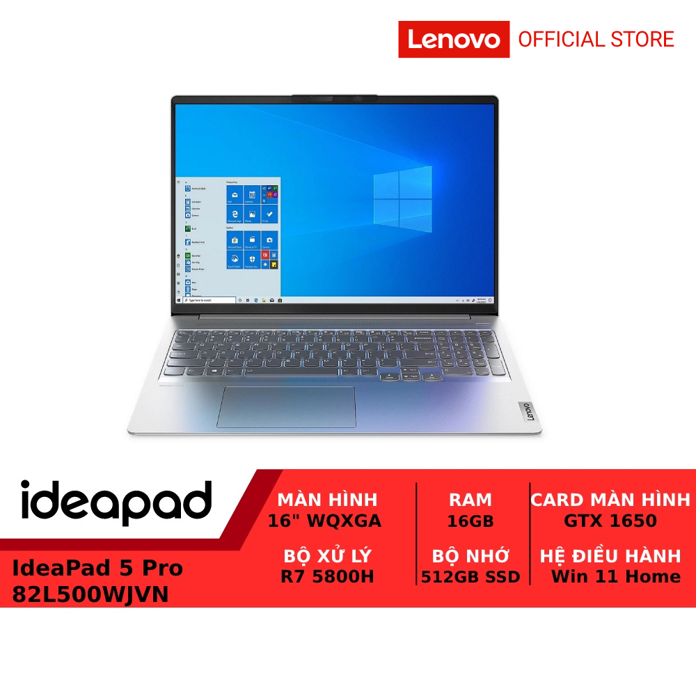 Laptop Lenovo IdeaPad 5 Pro 82L500WJVN R7 5800H|16GB|512GB|GTX 1650|16'' IPS|WIN11 - Hàng chính hãng