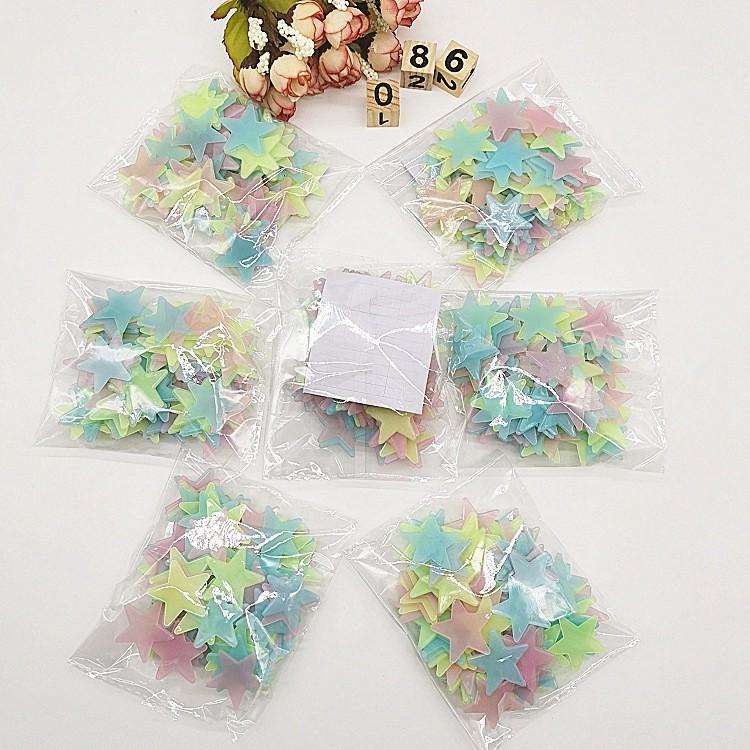 Ngôi sao dạ quang Gói 100 cái ngôi sao phát sáng dán tường trang trí phòng ngủ