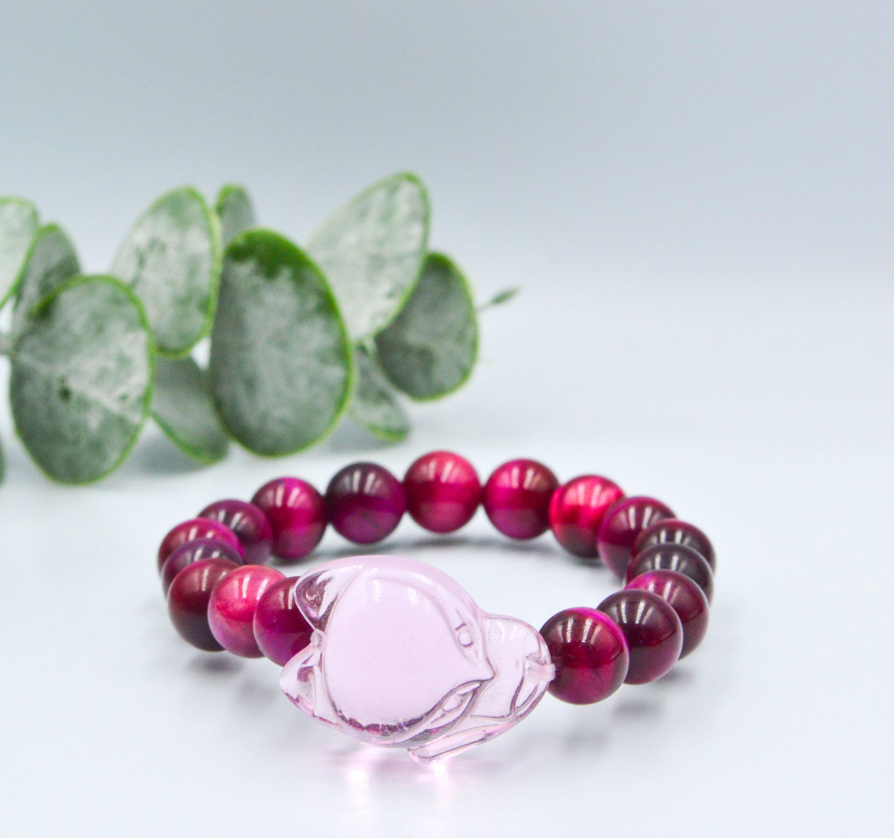 Vòng Tay Hồ Ly Baby Topaz Hồng Phối Đá Mắt Hổ Hồng