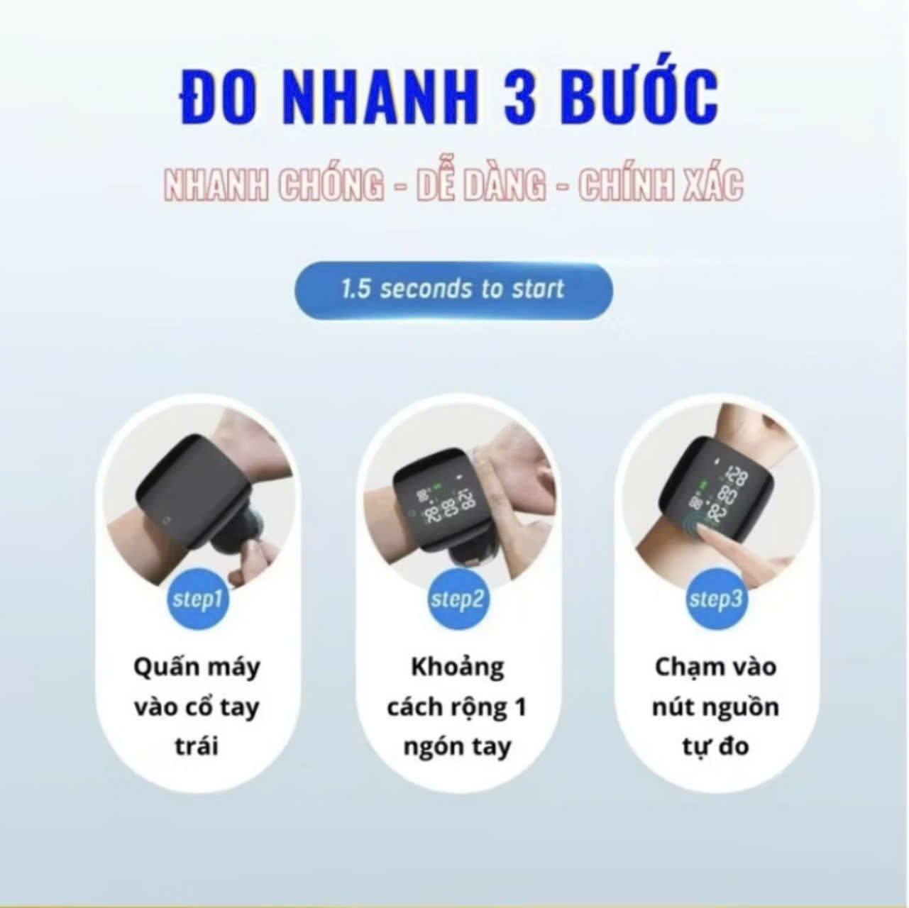 Máy Đo HyếtÁp Cổ Tay, Đo NhịpTim Hiện Đại Với Màn Hình LED, Giọng Nói Tiếng Việt , Sạc Pin Siêu Bền