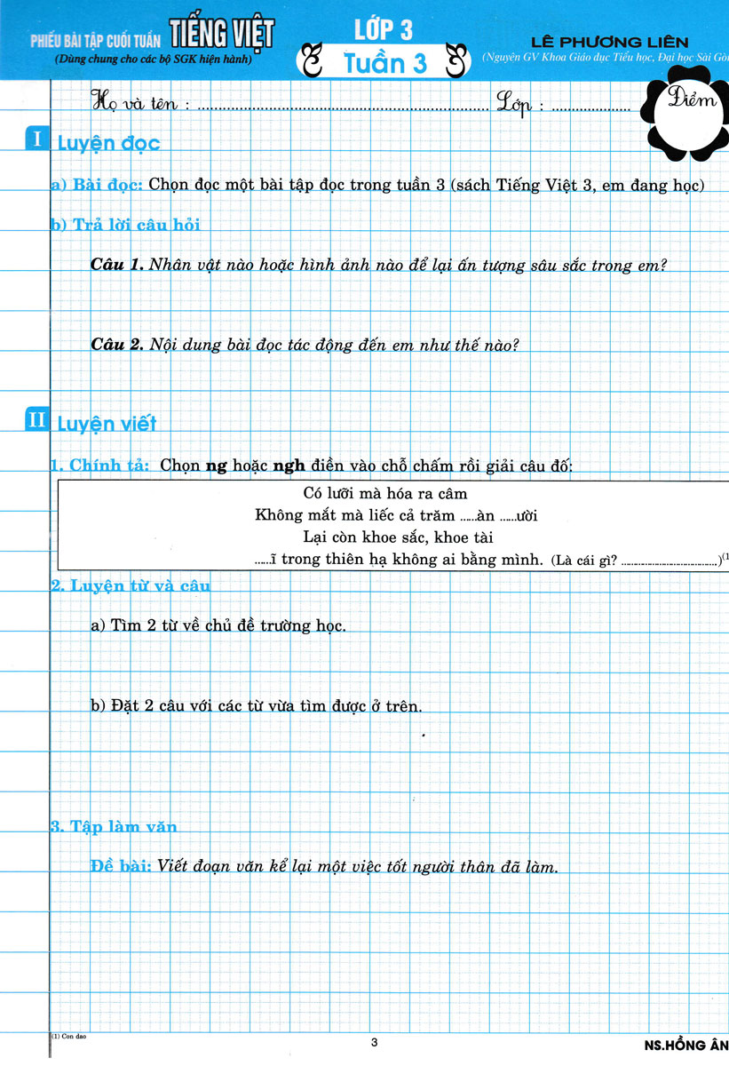 Phiếu Bài Tập Cuối Tuấn Môn Tiếng Việt Lớp 3 (Biên Soạn Theo Chương Trình GDPT Mới) - HA