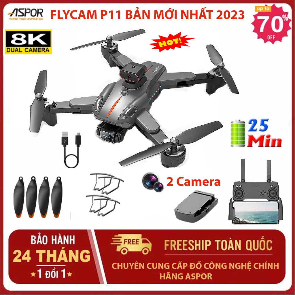 Máy Bay Điều Khiển Từ Xa 4 Cánh Drone P11 Pro Max - Flycam Mini Giá Rẻ Camera Kép Cảm Biến Tránh Vật Cản, Thời Gian Bay 25 Phút - Play camera -HÀNG CHÍNH HÃNG