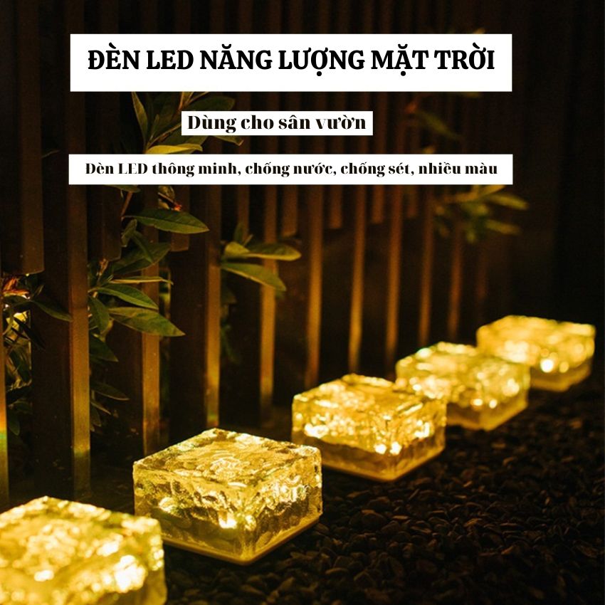 [FreeShip+quà 5k] Đèn LED Năng Lượng Mặt Trời Hình Đá Viên Gạch Pha Lê Chống Thấm Nước Trang Trí Lối Đi Ngoài Trời