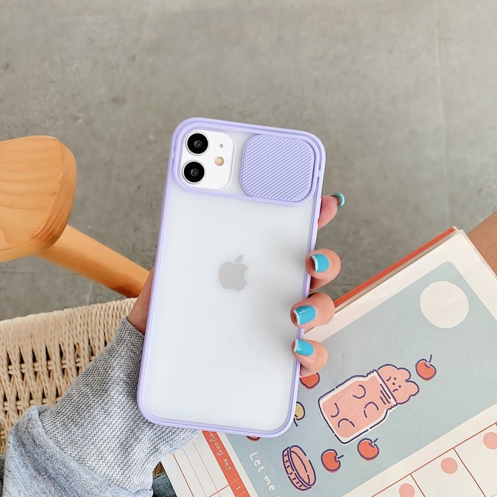 Ốp lưng dành cho iphone nắp trượt che cam bảo vệ camera 6 6s 7 8 plus se 2020 x xs xr 11 12 13 mini pro max lưng nhựa nhám mờ viền nhiêu màu sắc silicon mềm