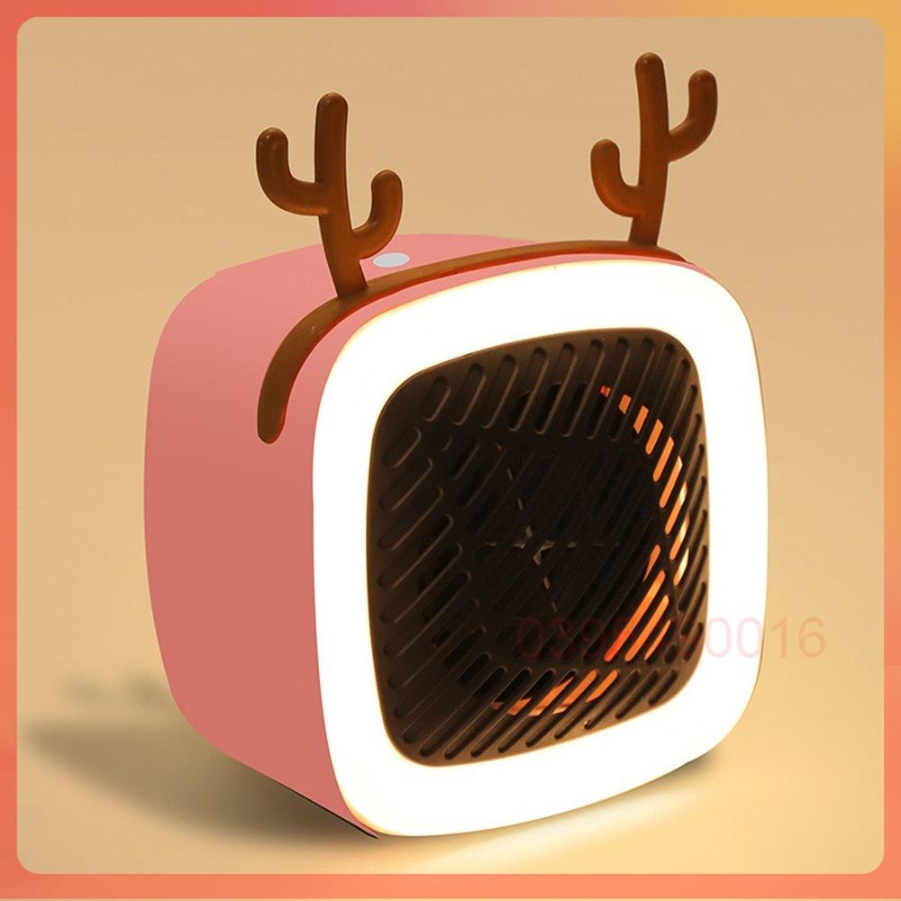 Quạt sưởi mini TAI HƯƠU để bàn học, bàn làm việc kèm đèn led decor công suất 400W - An Toàn Khi Sử Dụng