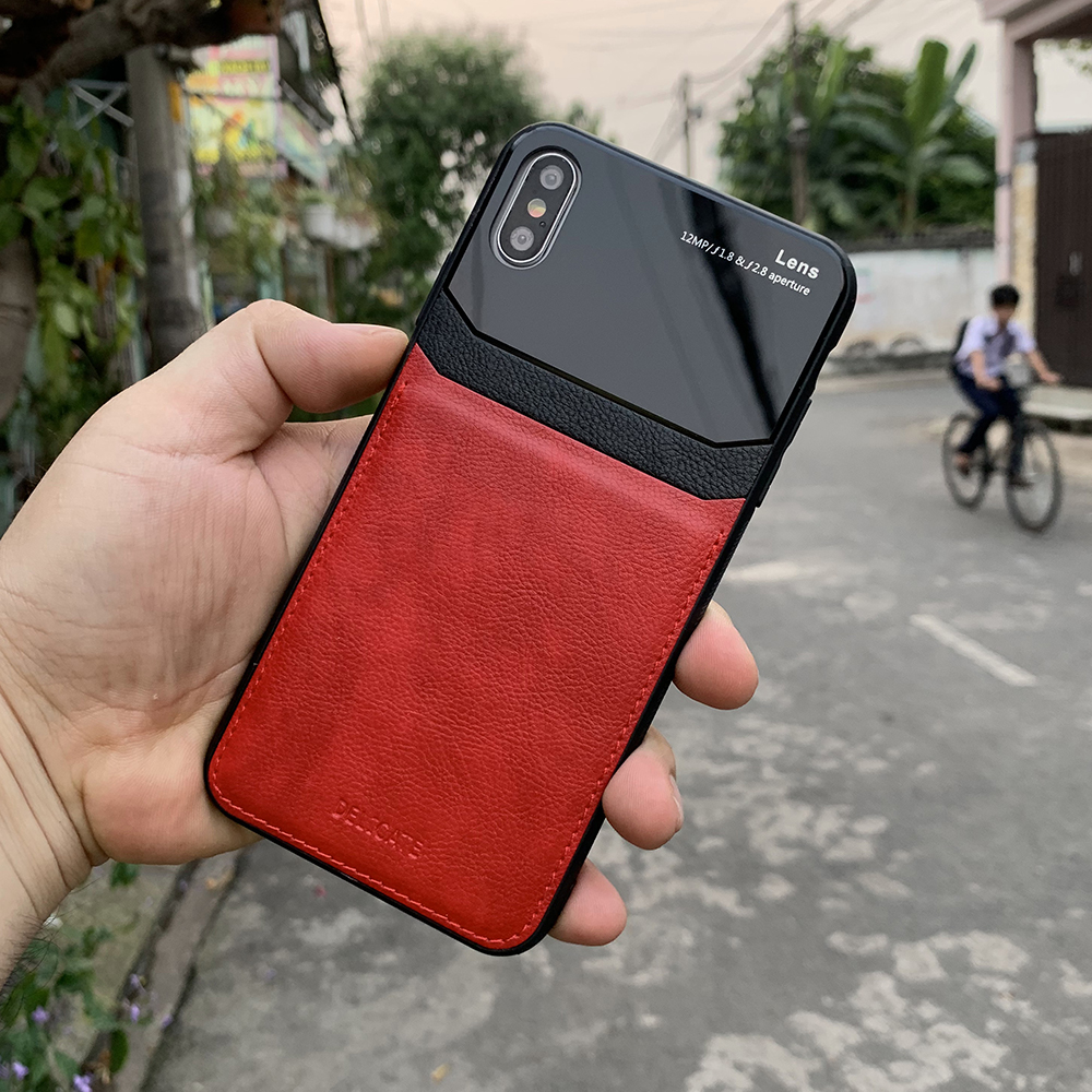 Ốp lưng da kính cao cấp dành cho iPhone XS Max - Màu đỏ - Hàng nhập khẩu - DELICATE