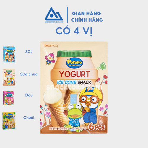 Bánh kem ốc quế Pororo Hàn Quốc 54g, bánh ăn vặt cho bé đủ vị chuối socola dâu sữa chua An Gia Sweets Snacks