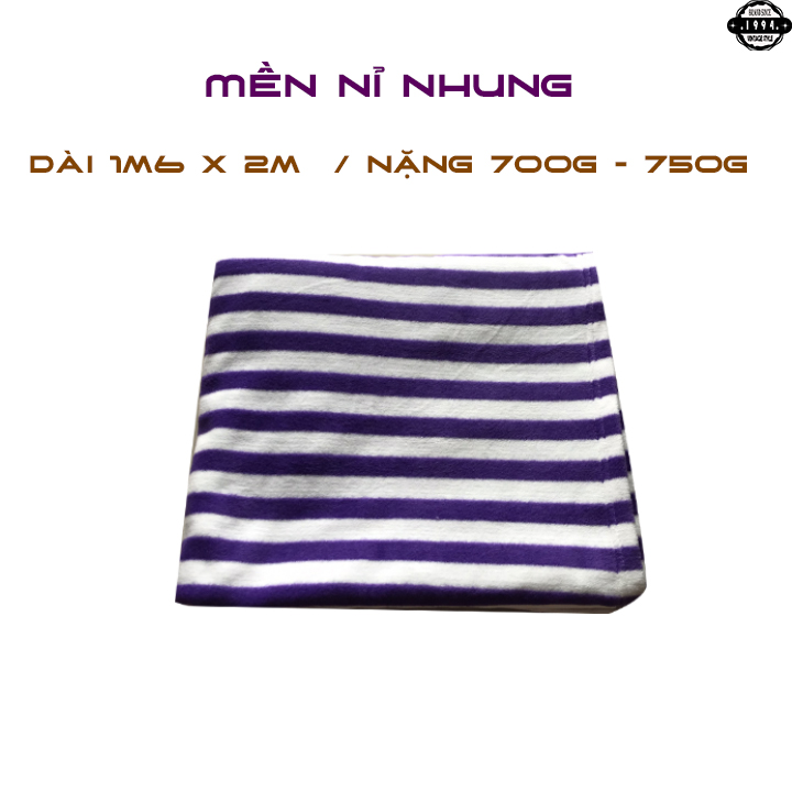 Chăn mền Len lông cừu cao cấp sọc tím 1m6 x 2m / 800g - 900g - tím