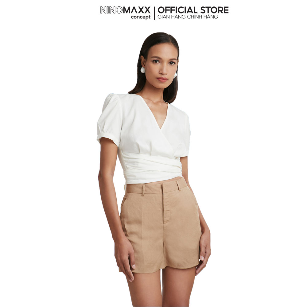 N&amp;M Áo croptop Nữ tay ngắn chất liêu linen thoáng mát 2103058
