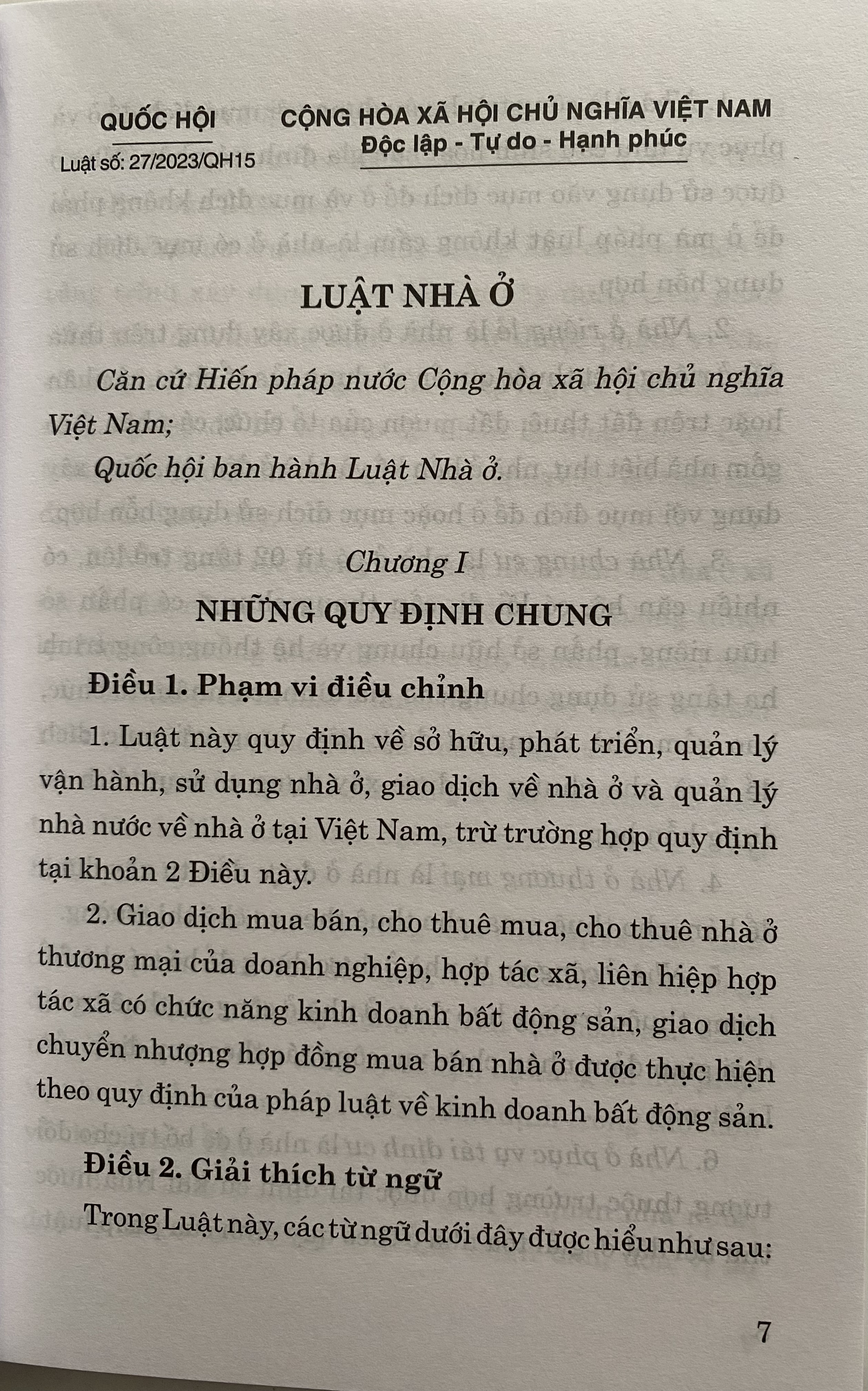Luật Nhà Ở Năm 2023 ( Sửa đổi, bổ sung năm 2024 )
