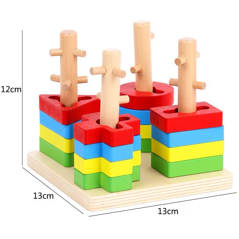 Combo Bộ thả hình khối ZICZAC 4-5 cọc, thả khối vuông giúp bé phát triển tư duy - Đồ chơi gỗ thông minh cho bé