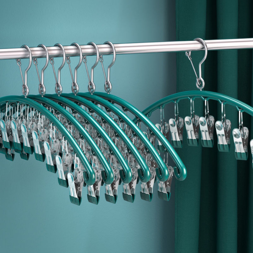 Móc Treo Đồ Lót Khăn Tất 10 Kẹp Inox, Móc Kẹp Phơi Quần Ao Đa Năng Tiết Kiệm Diện Tích, Chất Liệu Không Gỉ - HÀNG CHÍNH HÃNG MINIIN