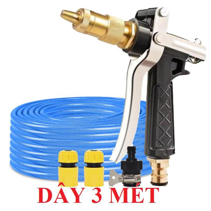 Bộ dây vòi xịt nước rửa xe, tưới cây . tăng áp 3 lần, loại 3m, 5m 206236Cđầu đồng, cút, nối đen, d.vàng