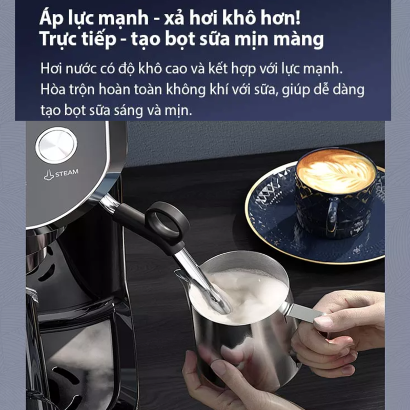 Máy pha cà phê Espresso Cappuccino Latte  chuyên nghiệp 4 trong 1 Tanser EM3108 - Công suất lớn 1560W : 19 Bar áp suất