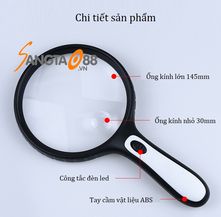 Kính lúp đọc sách báo cho người già 145mm có đèn cao cấp