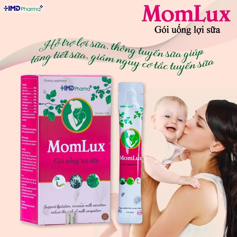 Gói uống lợi sữa Momlux, hỗ trợ sữa và nguy cơ tắt tuyến sữa