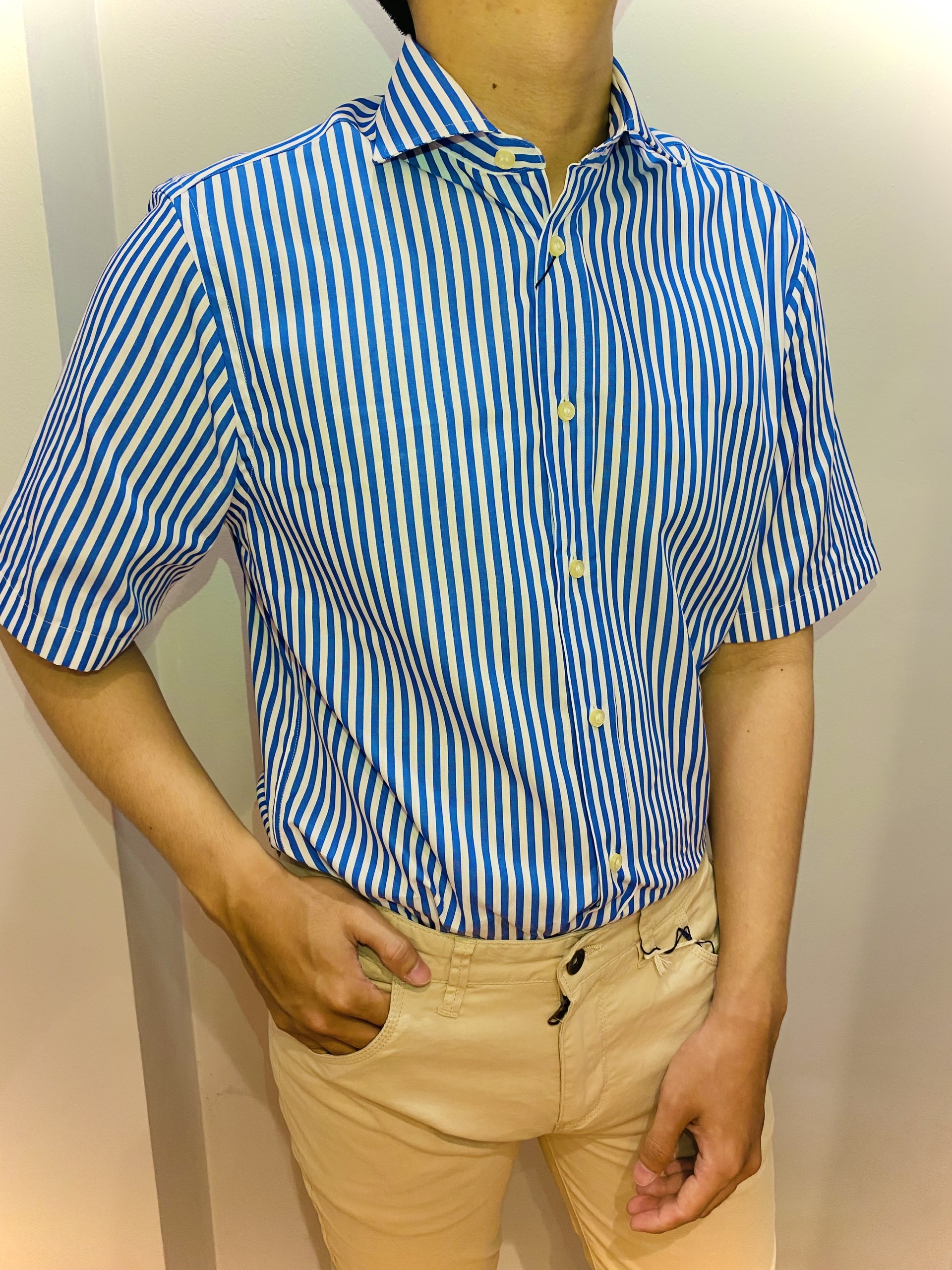 [Camicissima] Áo sơ mi nam tay ngắn kẻ sọc ( Fancy Slim FIt )