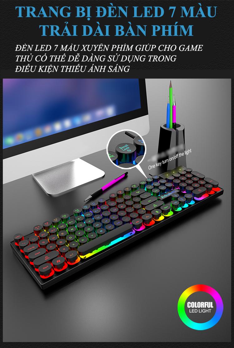 Bàn phím giả cơ K-SNAKE K4 NÚT TRÒN thế hệ mới phối màu cực đẹp với đèn led xuyên phím dành cho game thủ - Hàng Chính Hãng