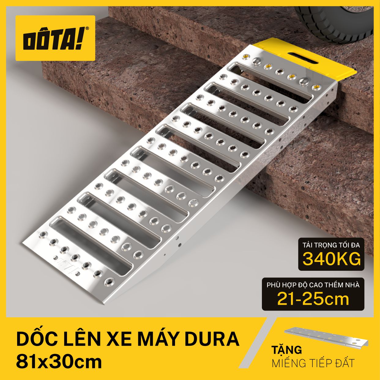 Dốc Lên Xe Máy (Cầu Dắt Xe Máy) DÔTA DURA 81x30CM (Tặng miếng Tiếp đất)