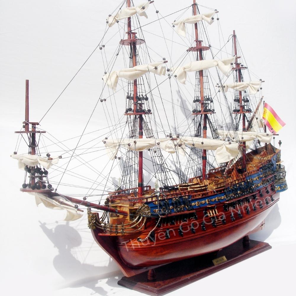 Mô Hình Thuyền Gỗ Trang Trí Phong Thủy Dạng Thuyền Thương Mại Cổ SAN FELIPE PAINTED Chính Hãng, Hàng Xuất Khẩu Chất Lượng Cao
