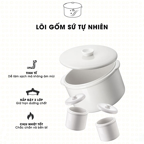 Nồi nấu chậm đa năng kèm lồng hấp Bear DDZ-D16J3 1.6L - Hàng Chính Hãng