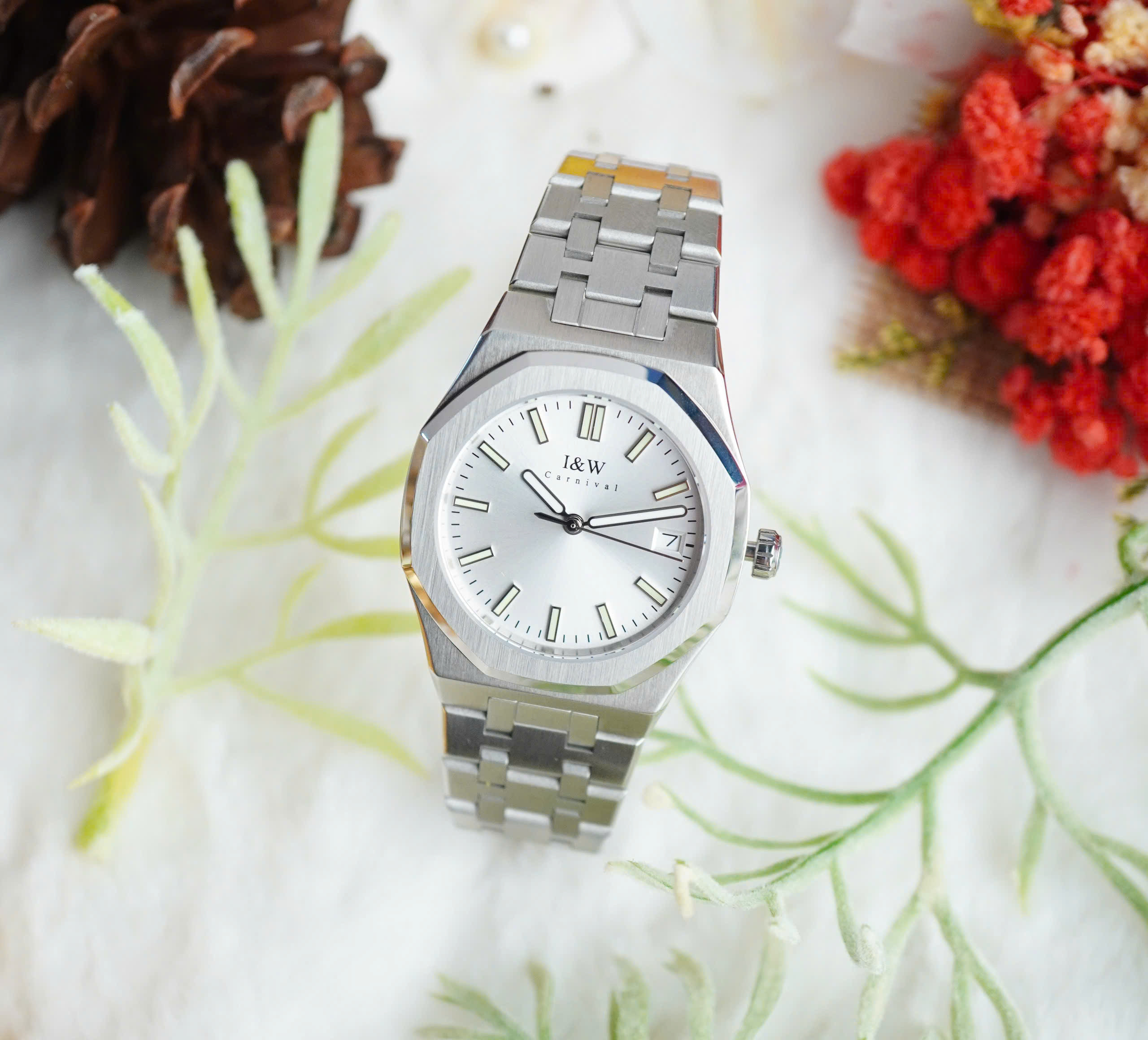 Đồng hồ nữ chính hãng I&amp;W Carnival 55793L-T1,Kính sapphire,chống xước ,Chống nước30m,bảo hành chính hãng ,Máy điện tử (pin),dây thép