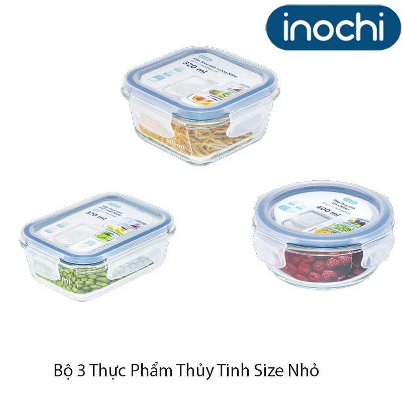 Bộ Hộp Thủy Tinh Đựng Thực Phẩm, Bảo Quản Thức Ăn Chữ Nhật - Vuông - Tròn Size Nhỏ 370 - 320 - 400ml