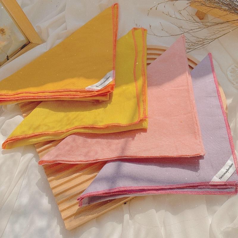 Khăn vải bandana cho nữ kích thước 50x50 vải mềm hoạ tiết hoa hoa nhí trơn style vintage dễ thương cho nữ Tiemmaykeokeo