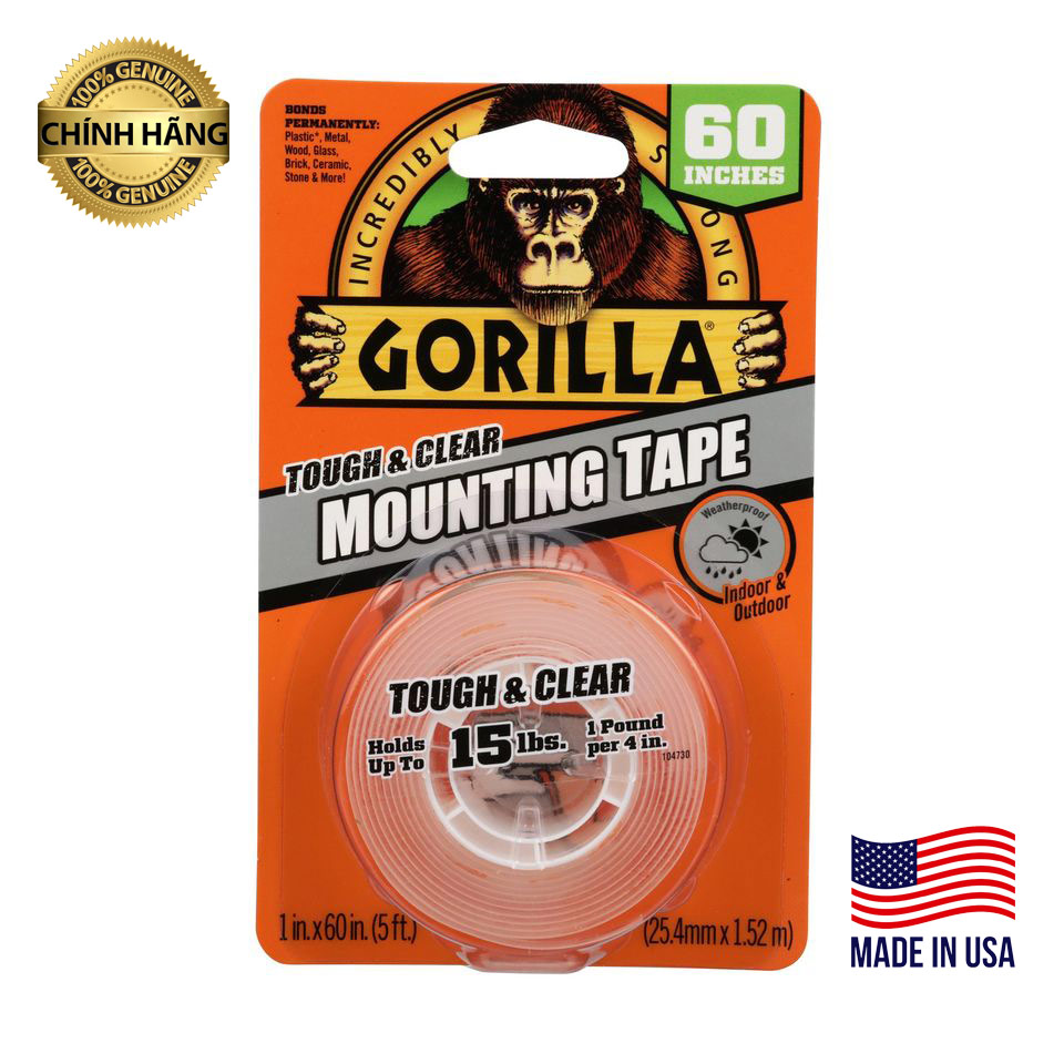 Băng Dính Trong 2 Mặt Siêu Chắc, Chịu Lực Tốt, Băng Keo Trong 2 Mặt Gorilla Heavy Duty Mounting Tape 25.4mm x 1.52m