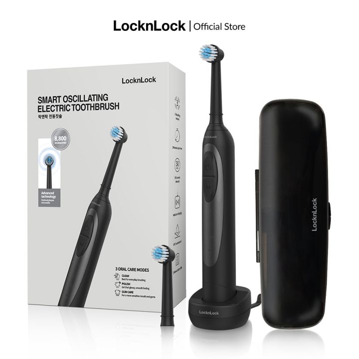 Bàn chải điện Lock&amp;Lock ENR626BLK dùng pin sạc - Hàng chính hãng có 3 chế độ, chống nước, kèm hộp đựng mang đi - Hapos