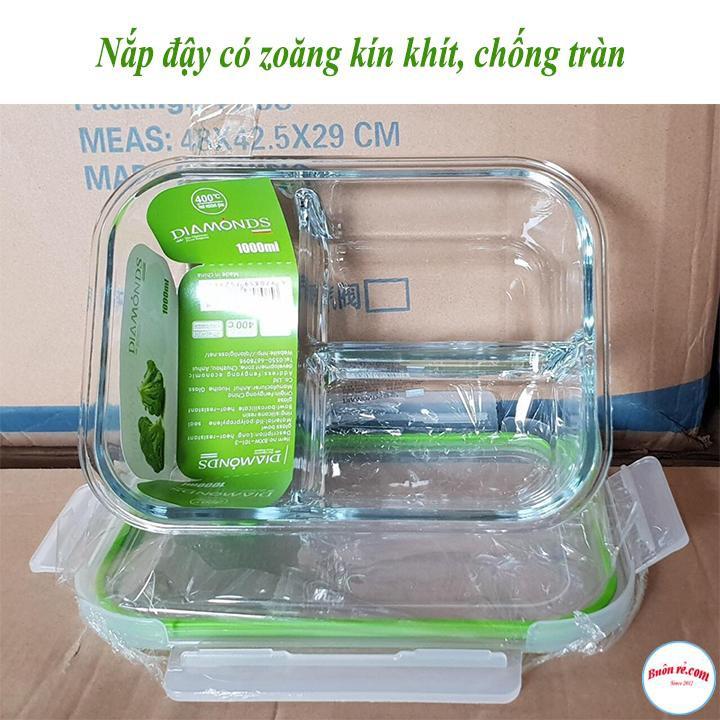 Hộp Cơm 3 Ngăn Thủy Tinh Chịu Nhiệt,Cà Mèn Văn Phòng 3 Ngăn Tiện Dụng 1000ml