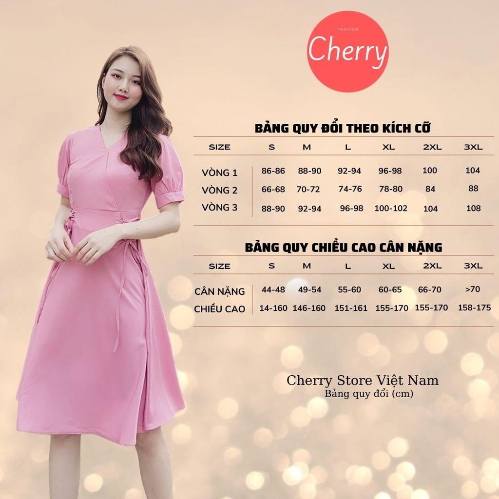 Đầm nữ công sở thiết kế chân váy dáng xòe Cherry váy nữ cổ tim ngắn tay thiết kế buộc eo đẹp đơn giản Cherry V033